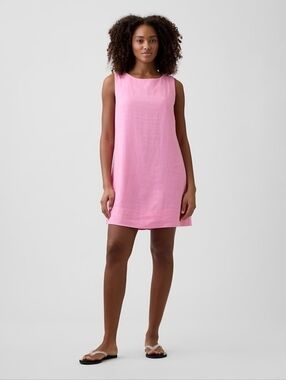 Gap Linen-Blend Apron Mini Dress May Pink NWT